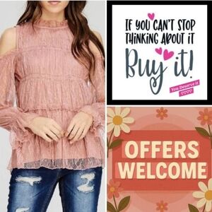 JODIFL Blush Lace Cold Shoulder Blouse. Excellent Condition NWOT Size Small